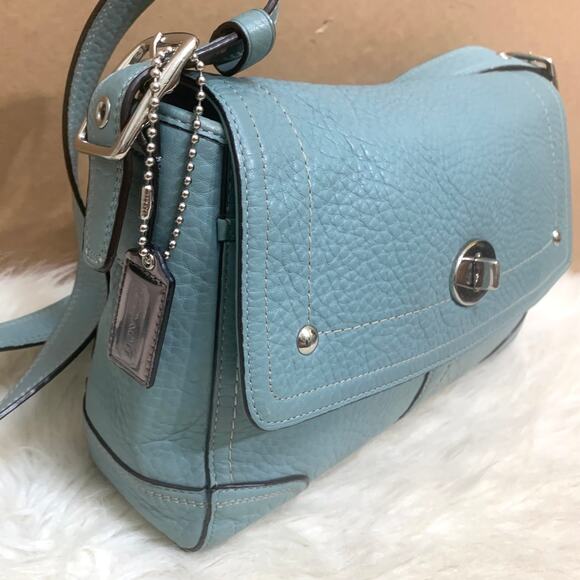 COACH HAMILTON Robins Egg Blue Leather Convertible Turn Lock Flap XBody F13957 - Picture 2 of 16